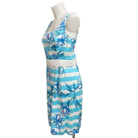 Lilly Pulitzer Tossing the Line Serena Striped‎ Dress sz 10 Floral Beaded Blue - Picture 3 of 13